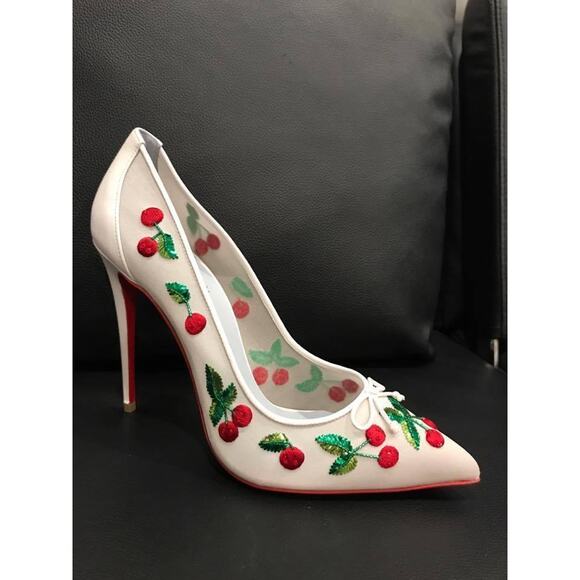 Christian Louboutin Cherrypump 100 White Red Cherry Bridal Shoe Pump Heel 39.5 - Picture 2 of 12